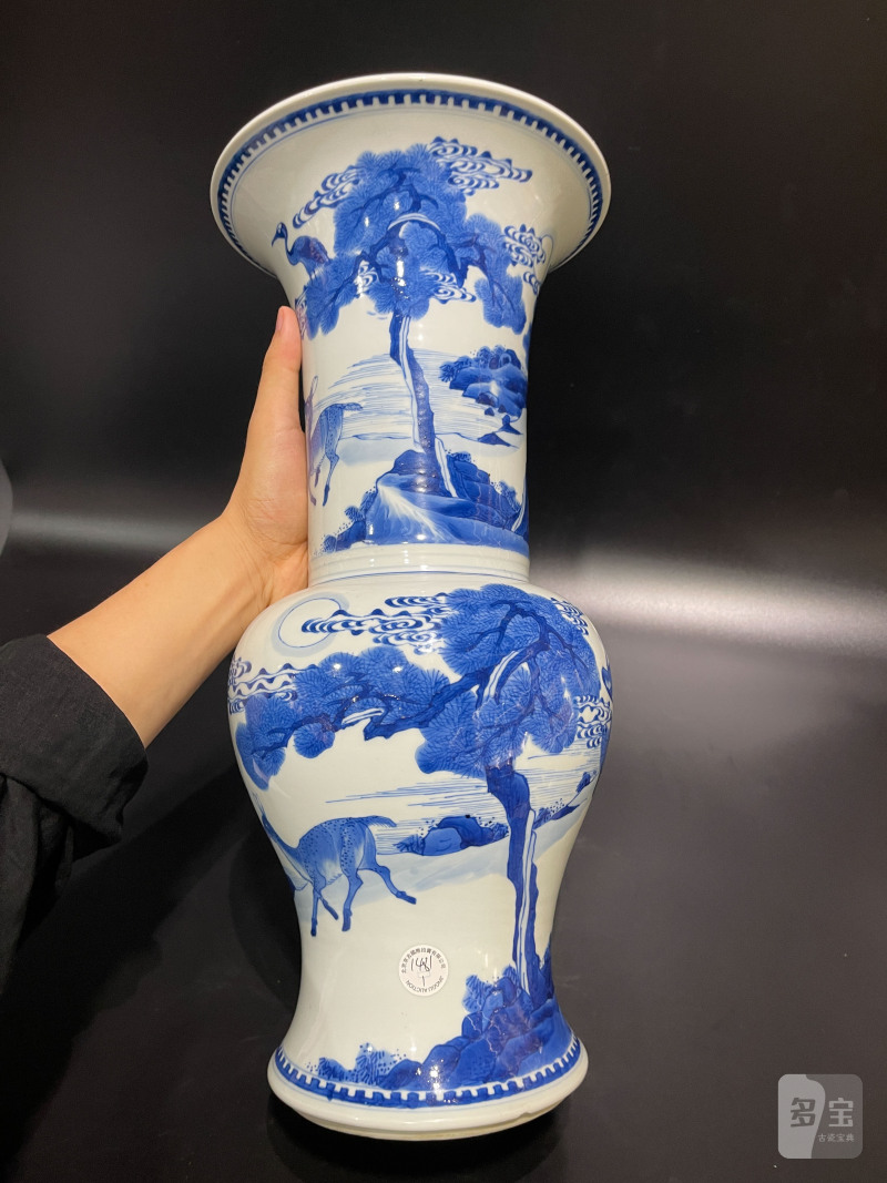 清康熙 青花山水松鹤延年凤尾尊 - 图5